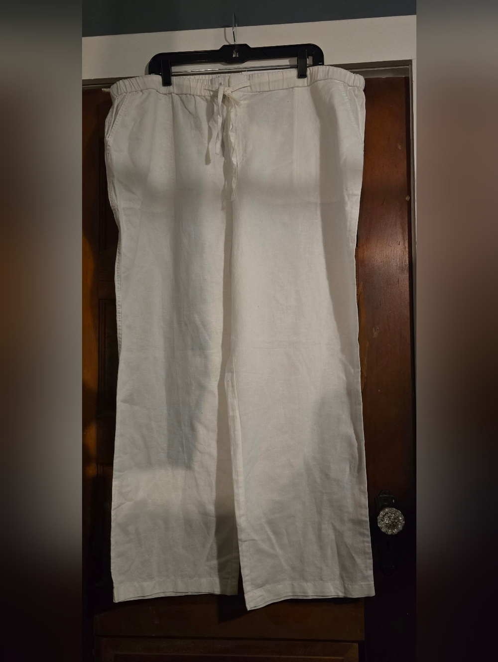 Liz Claiborne White Linen Drawstring Wide-Leg Pants